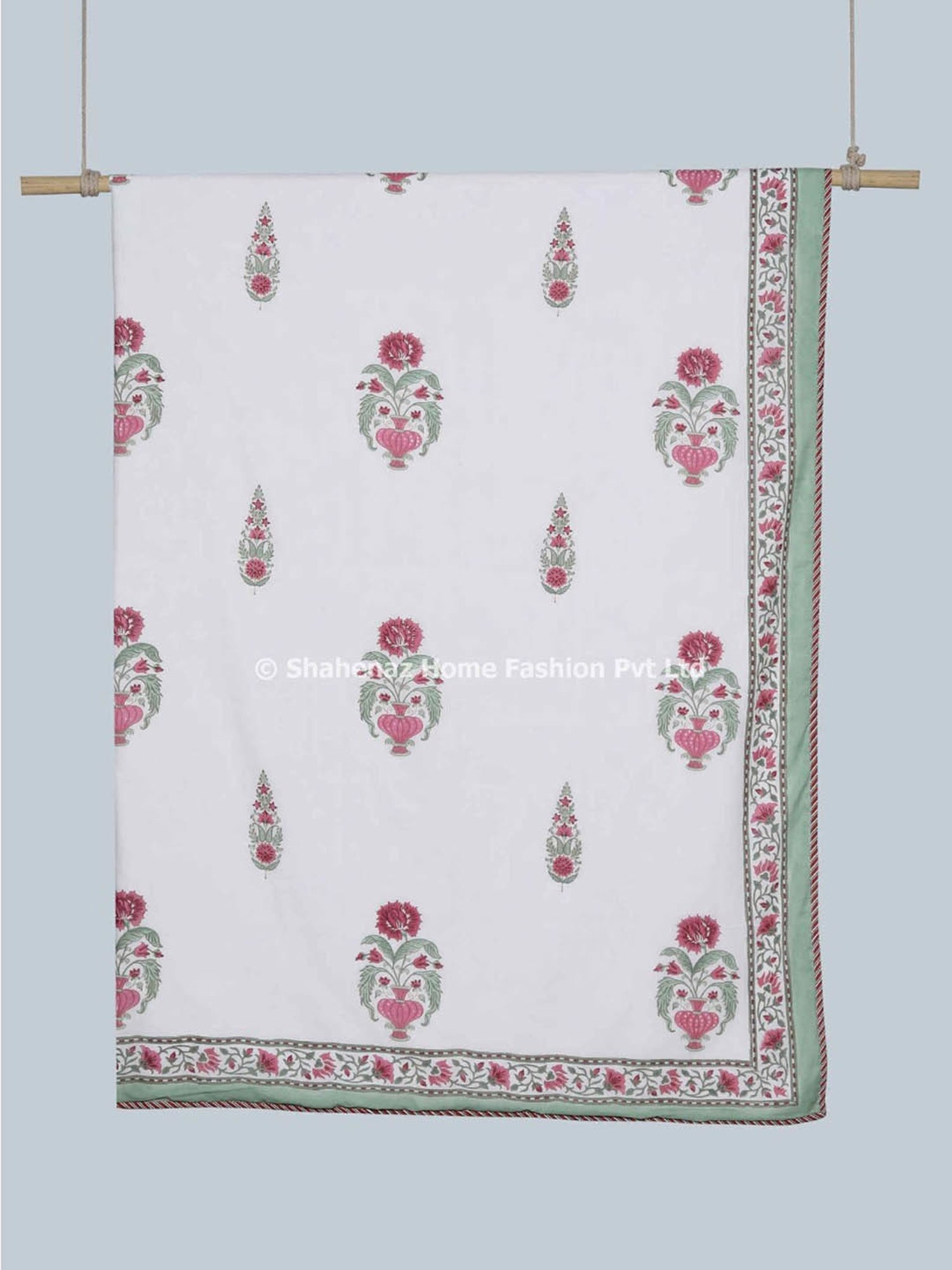 Shahenaz Guldasta E Shaheena Floral Pink & Green Cotton Double Reversible Dohar