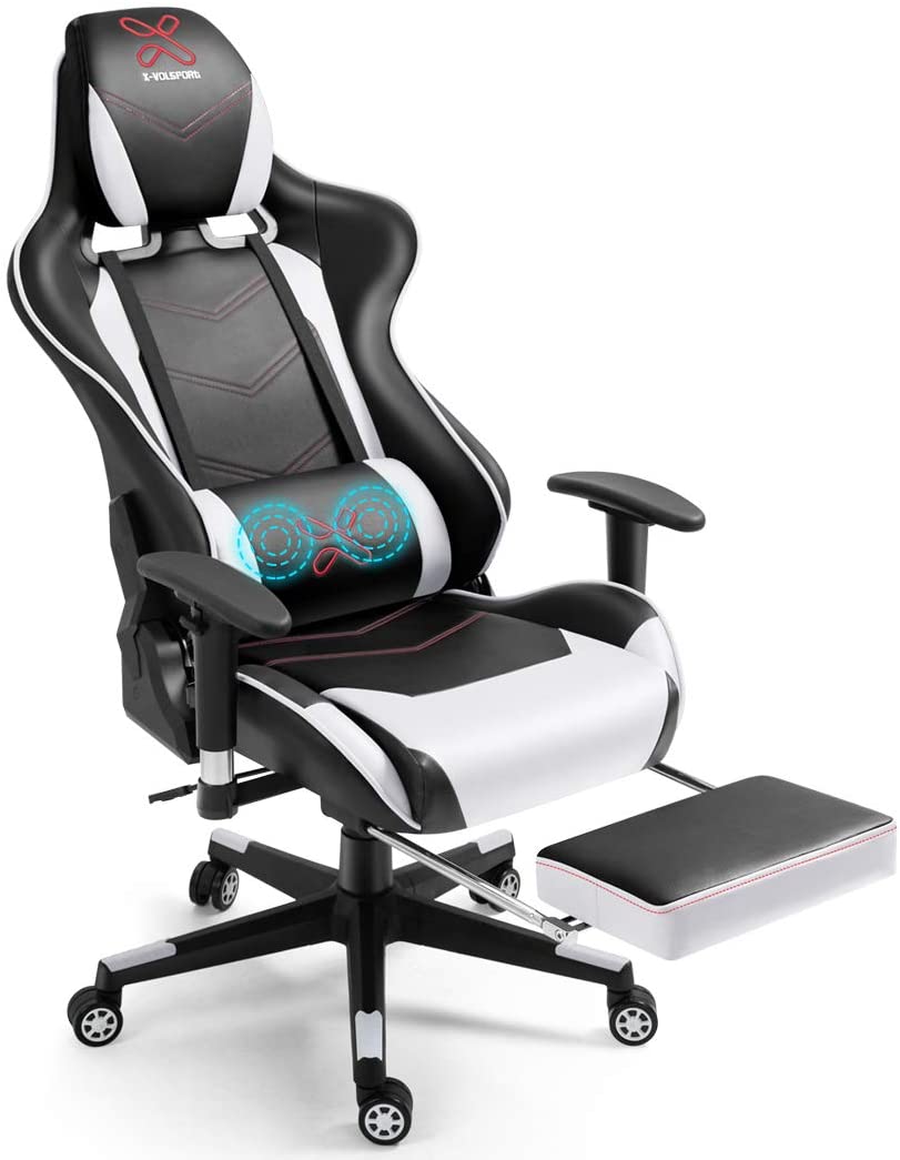 X-VOLSPORT Gaming Chair Office High Back Chair with Footrest, Racing Style PU Leather Ergonomic Computer Video Game Chair with Headrest and Lumbar Massage