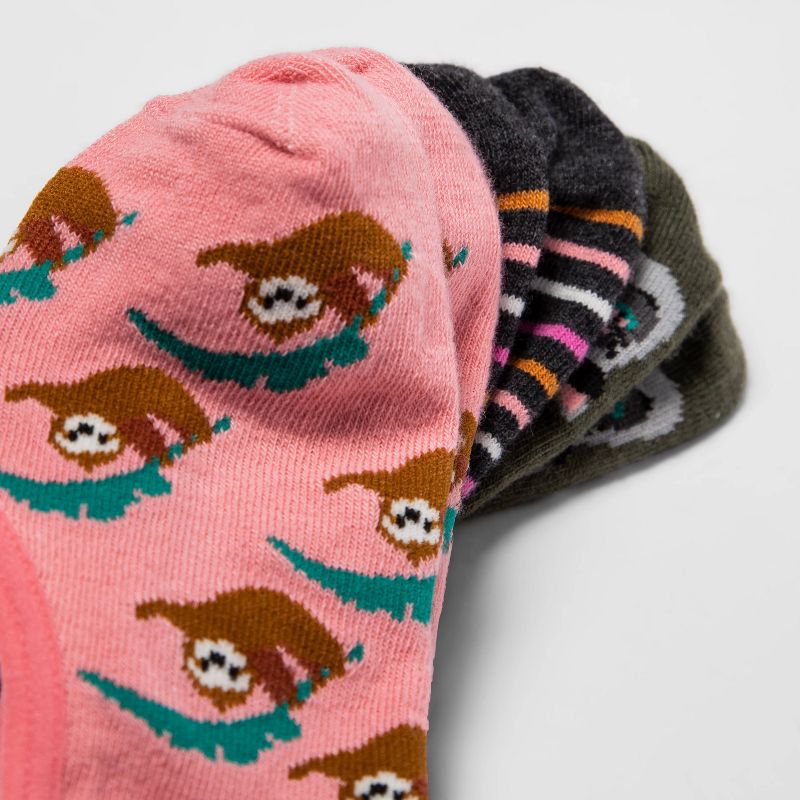Women's Tropical Critters 3pk Liner Socks - Xhilaration™ Pink/Gray/Green 4-10