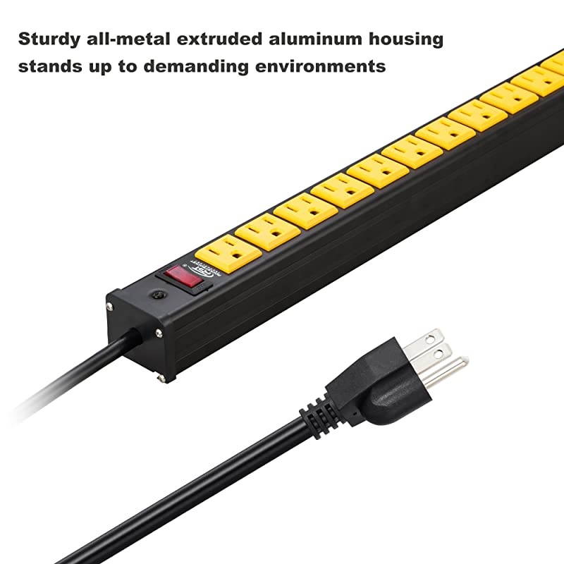 12-Outlet Heavy-Duty Power Strip with 15 Amps, 15-Foot Power Cord for Kitchen, Office, School (UL Listed)