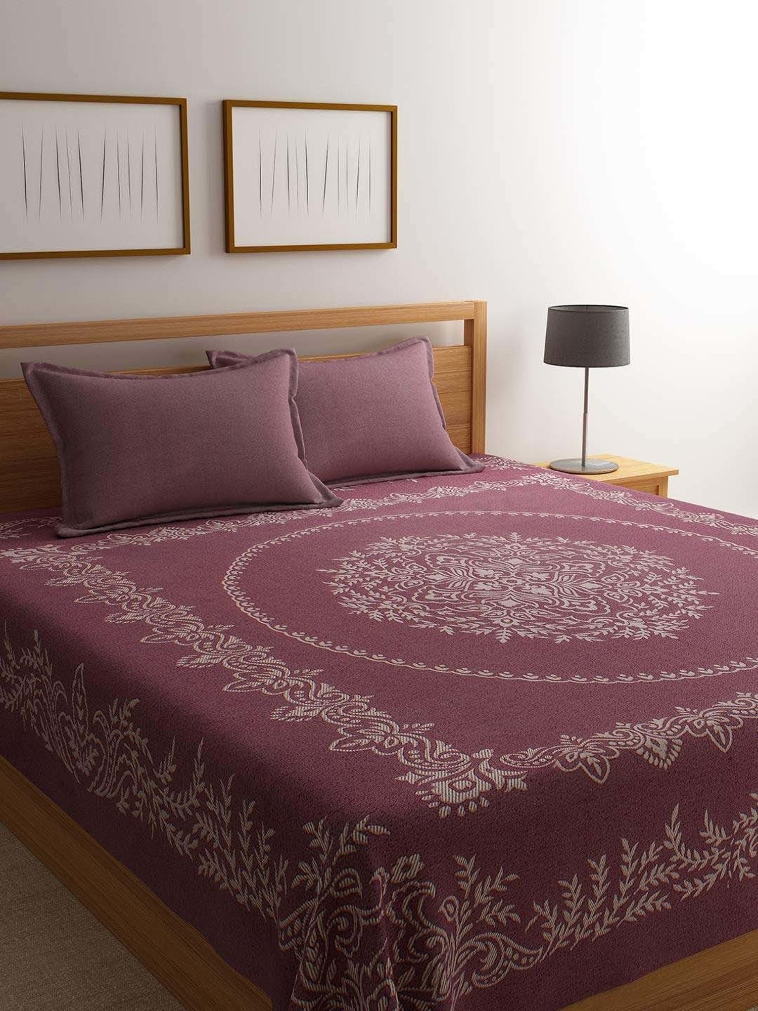 Saral Home Easy Living Maroon Cotton 220 TC Majesty Handmade King Bed Sheet With Pillow Covers