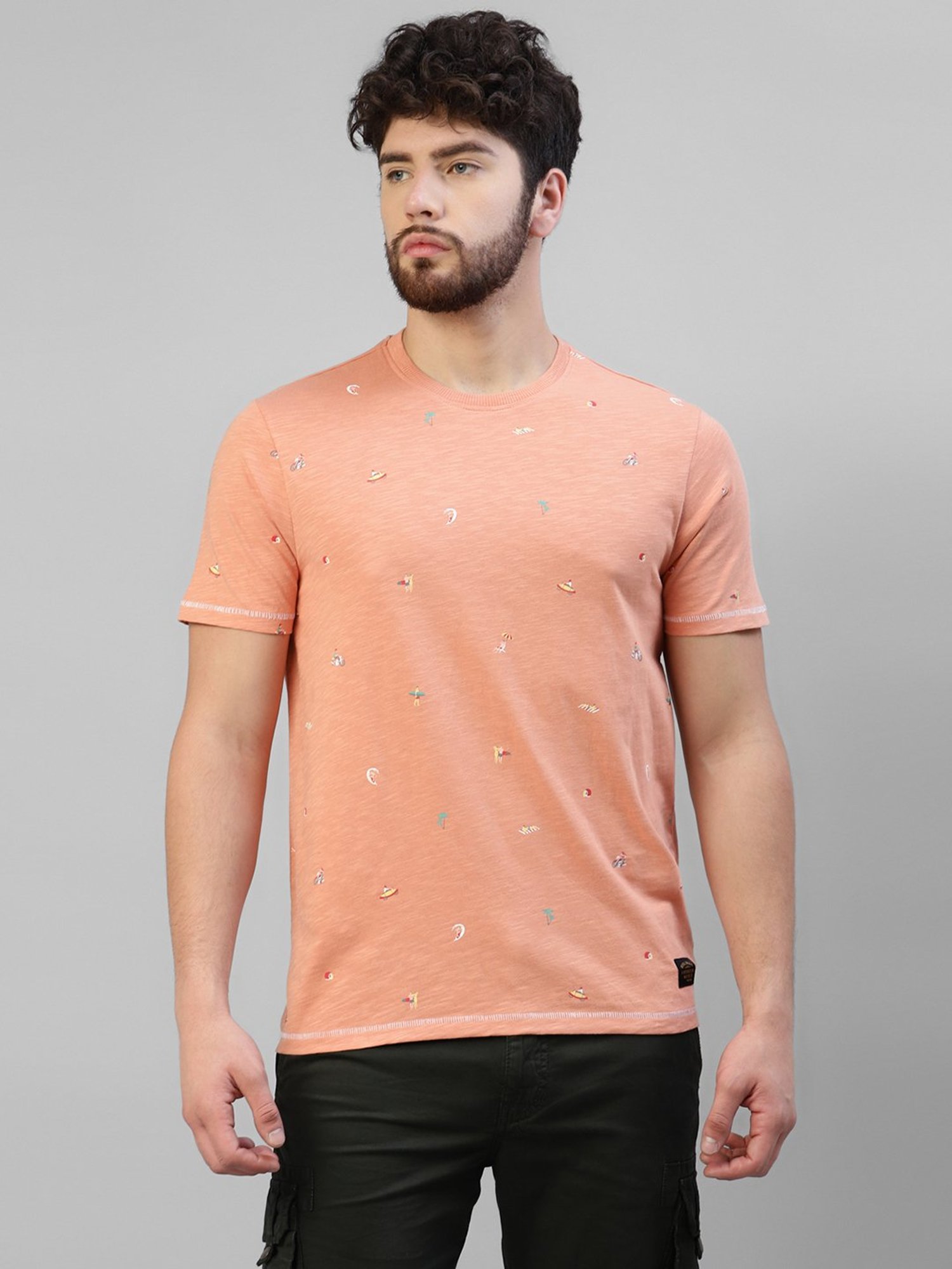 Royal Enfield Peach Regular Fit Beach AOP T-Shirt