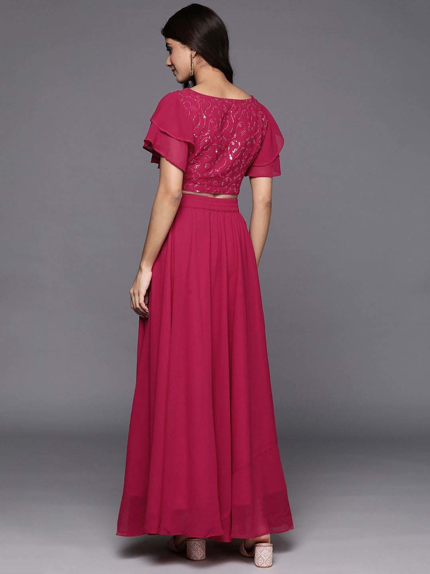 Libas Pink Plain Lehenga Choli Set