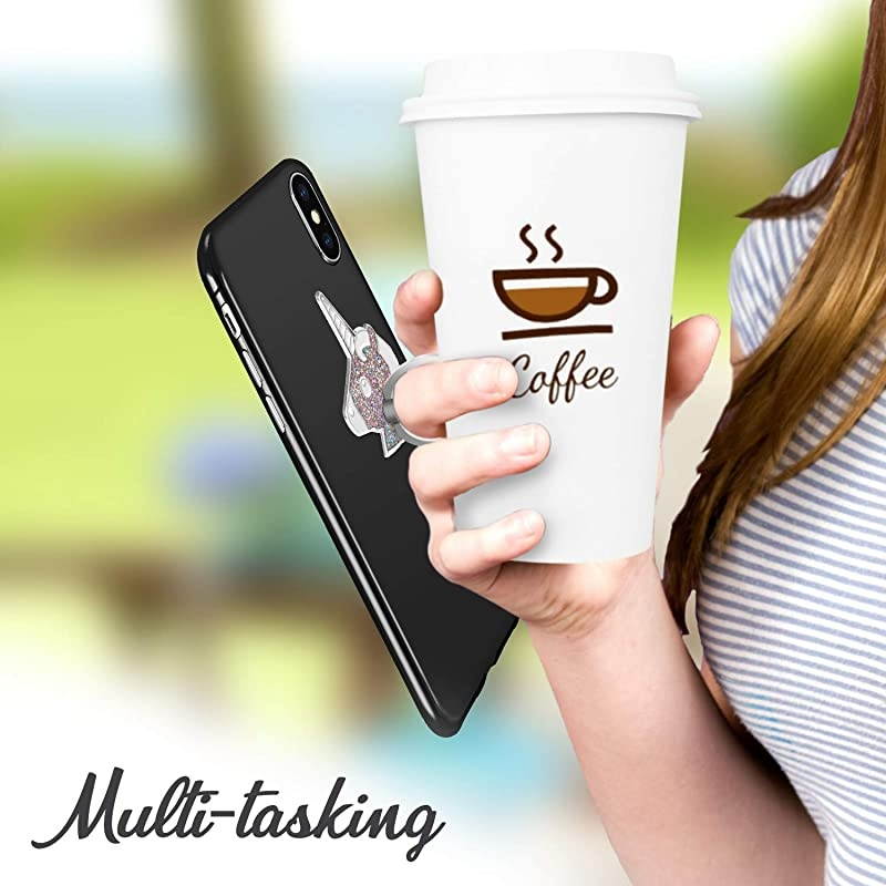 Cellphone Ring Holder Finger Kickstand (2 Pack) -  360&deg; Rotation/Sturdy/Reusable/Grip/Stand/ Universal - Compatible with All Smartphones - Cat Black