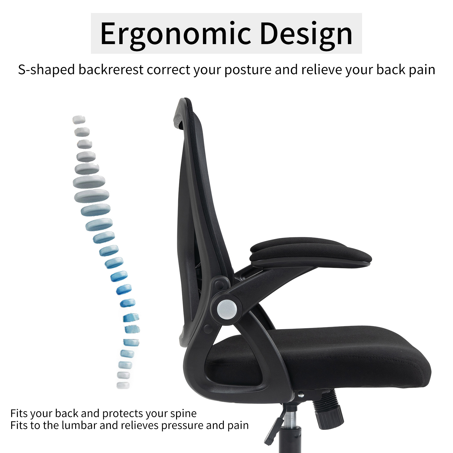 Ergonomic Office Chair, Home Office Desk Chairs, Mid-back Computer Mesh Chair with Lumbar Support and Flip-up Arms, Swivel Task Chair