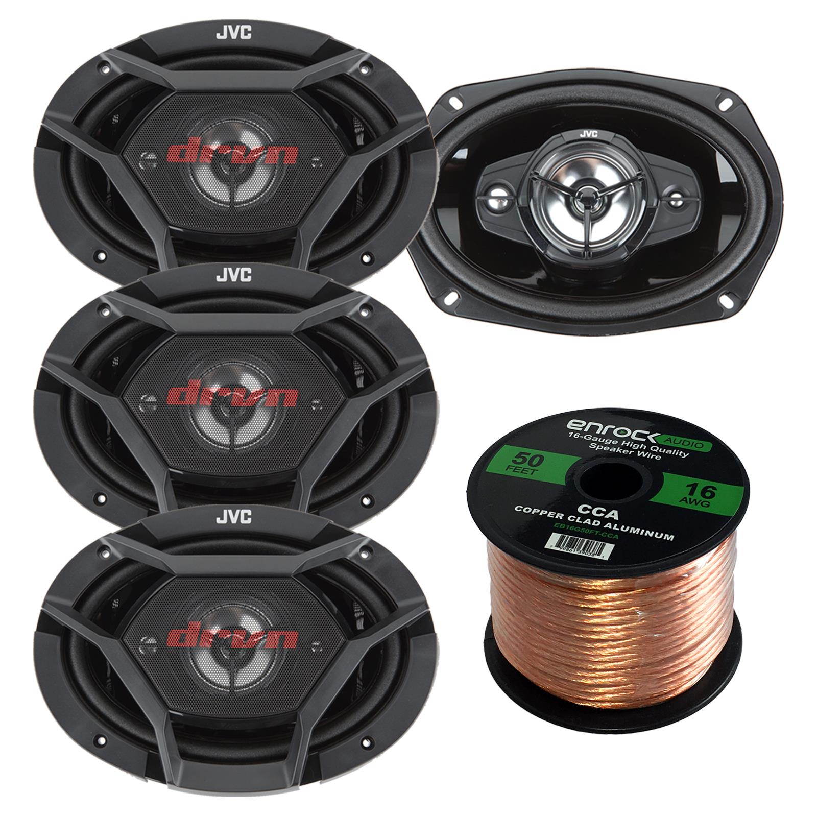 JVC CS-DR6940 550W Peak 6x9" Inch 4-Way Factory Upgrade Coaxial Speakers, Enrock Audio 16-Gauge 50 Foot Speaker Wire