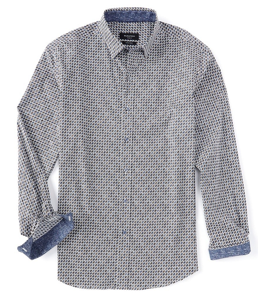 Bugatchi Shaped-Fit Mini Marble Print Stretch Long-Sleeve Woven Shirt