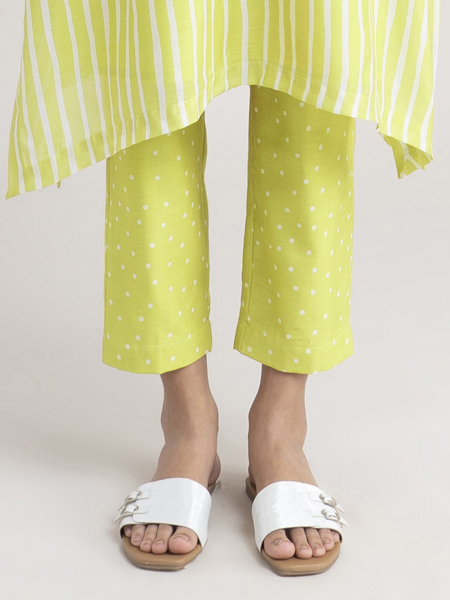 Pink Fort Lime Green Striped Kurta Pant Set
