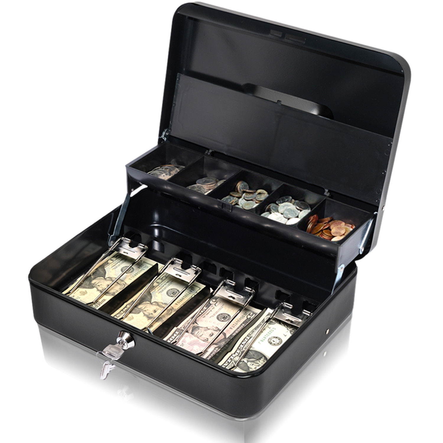 Cash Box with Money Tray | Coin Lid | Key Lock