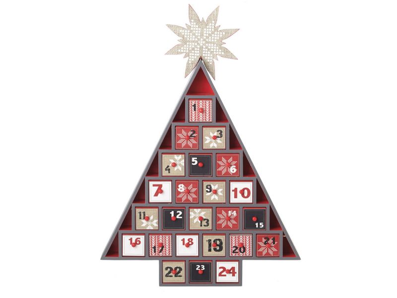 Diva At Home 21" White and Red Christmas Tree Hinged Drawer Advent Calendar Tabletop Decor