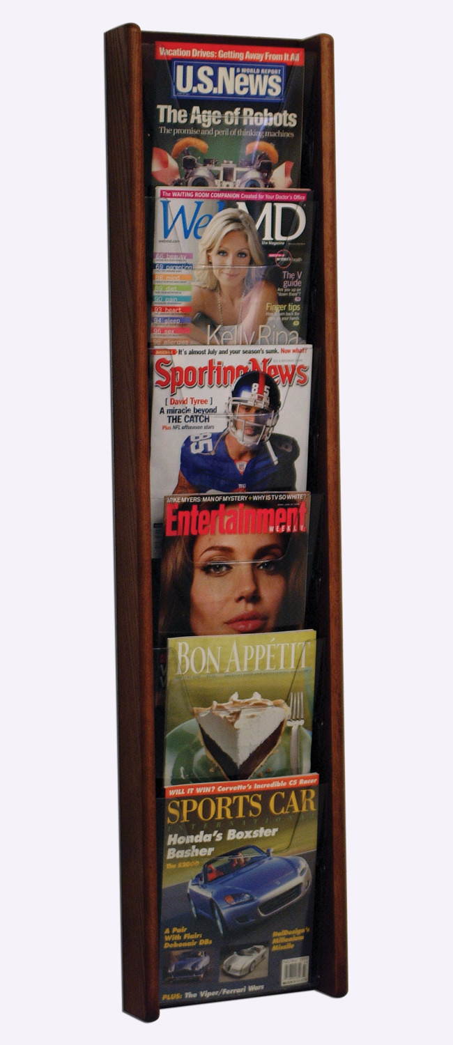 Wooden Mallet Books Newpaper Magazine Holders Stances 6 Pocket Wall Display Rack 6" Mahogany