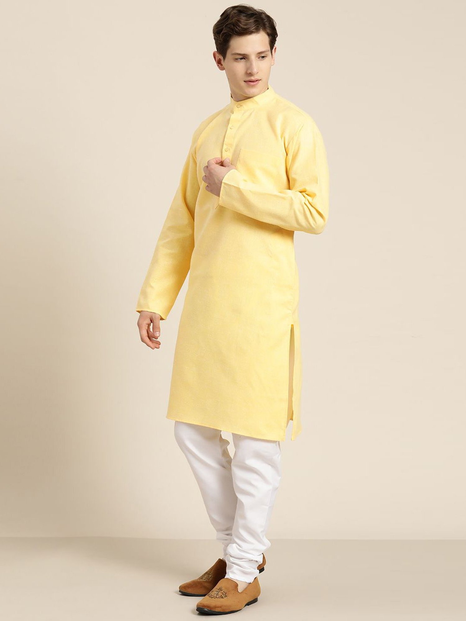Sojanya Yellow Regular Fit Self Pattern Kurta Set With Jacket