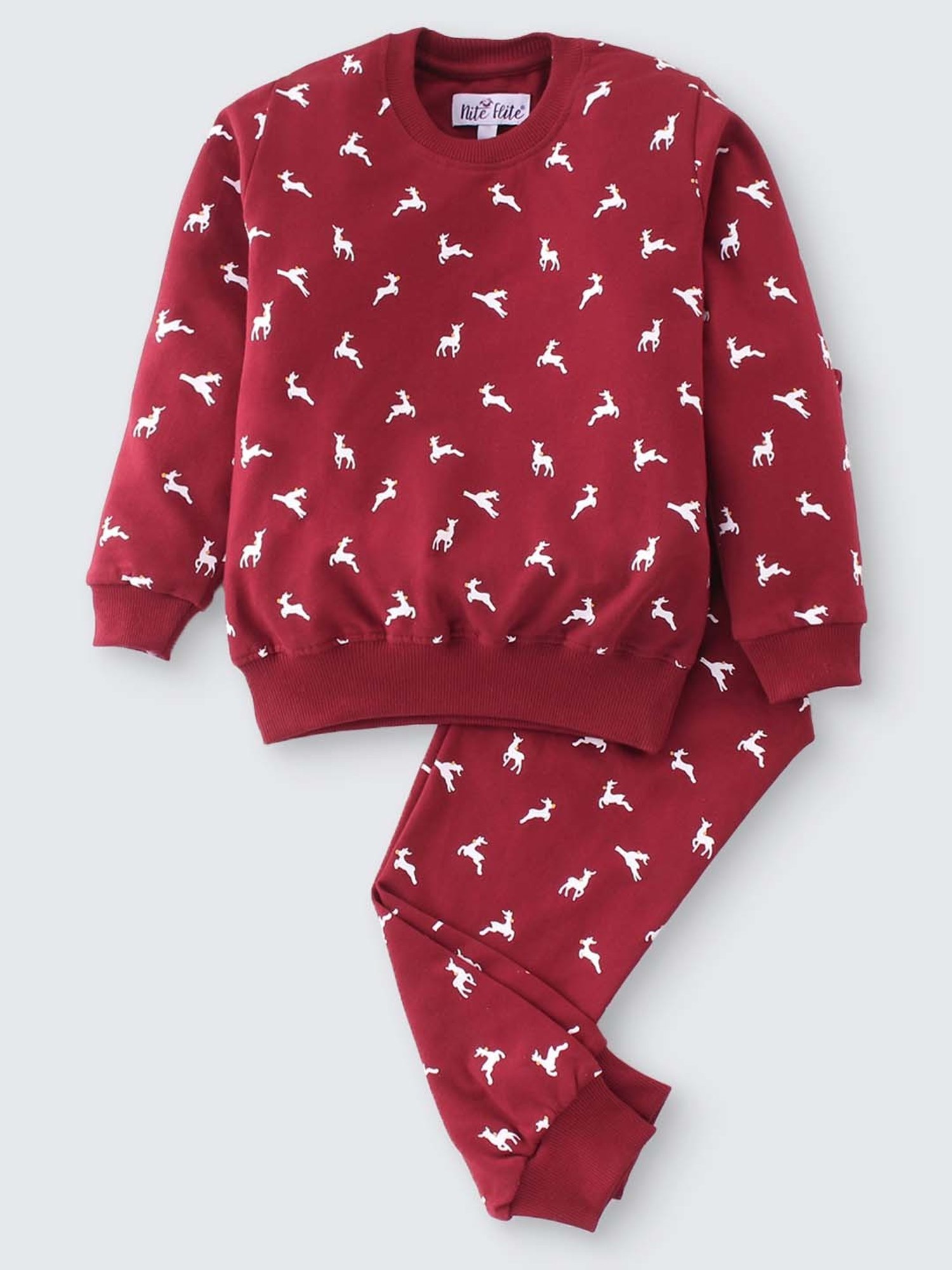 Nite Flite Kids Red Cotton Printed Full Sleeves Sweatshirt Set