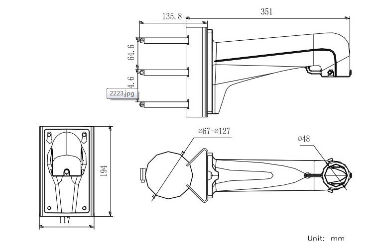 Hikvision DS-1602ZJ-pole IR Dome White pole mounting aluminum steel bracket