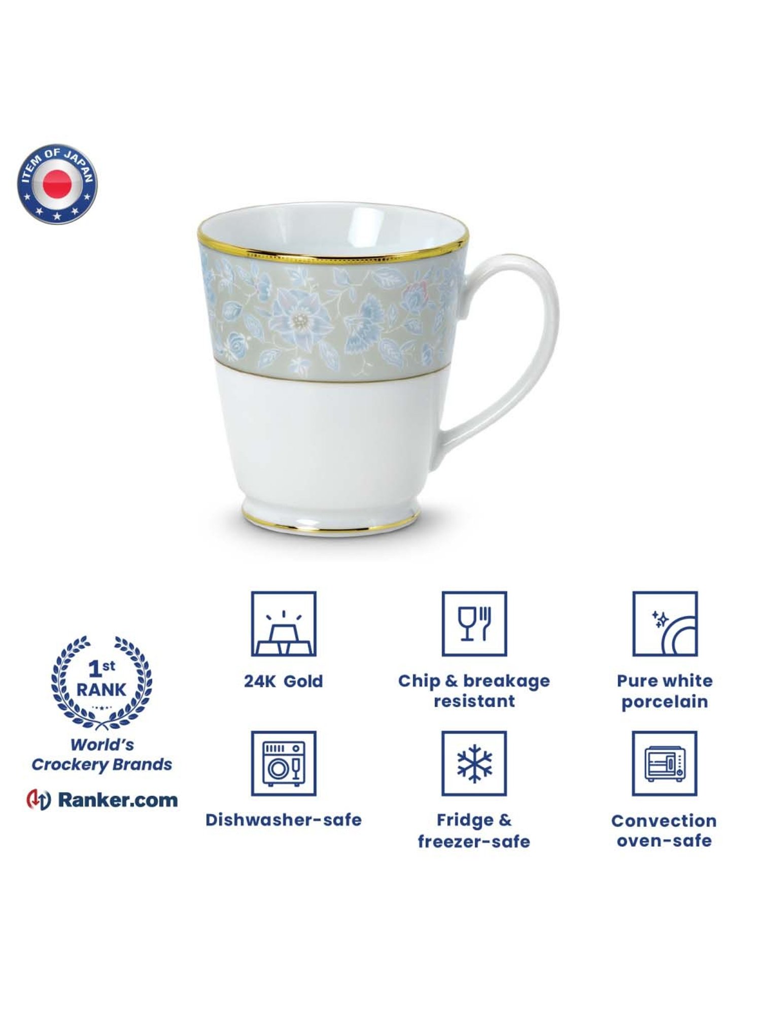 Noritake Peach Valley White & Grey Poreclain Milk Mug (0.37 L) - Set of 2