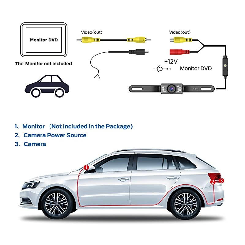 Backup Camera,  Ultra-Clear Night Vision Car Reverse Camera with 7 Bright LED Lights, IP68 Waterproof Rear View Universal Car Camera, 170&deg; Perfect Wide View Angle HD Back Up Camera for Car/Truck
