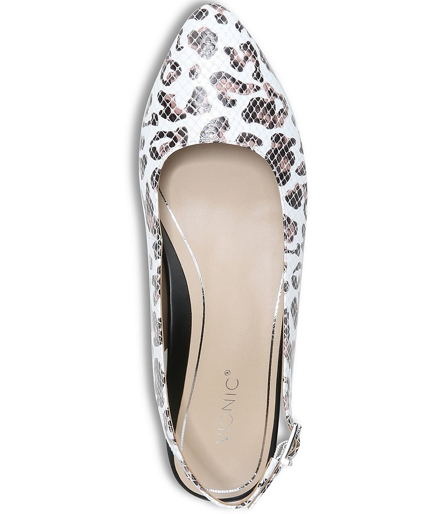 Vionic Jade Snake Embossed Leather Leopard Print Slingback Flats