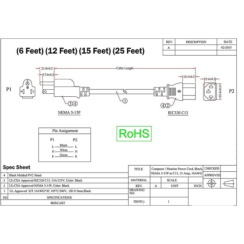 Amamax AC Power Cord Cable 3 Feet for VIZIO TV 3 Prong NEMA 515P to IEC 60320C13 UL Listed by