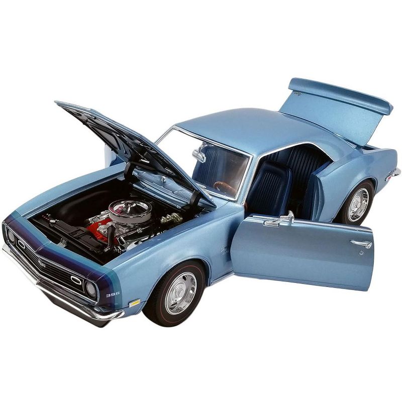 1968 Chevrolet Camaro SS Unicorn Grotto Blue Metallic with Blue Interior and D88 Stripes Limited Edition to 438 pieces 1/18 Diecast Model Car by ACME