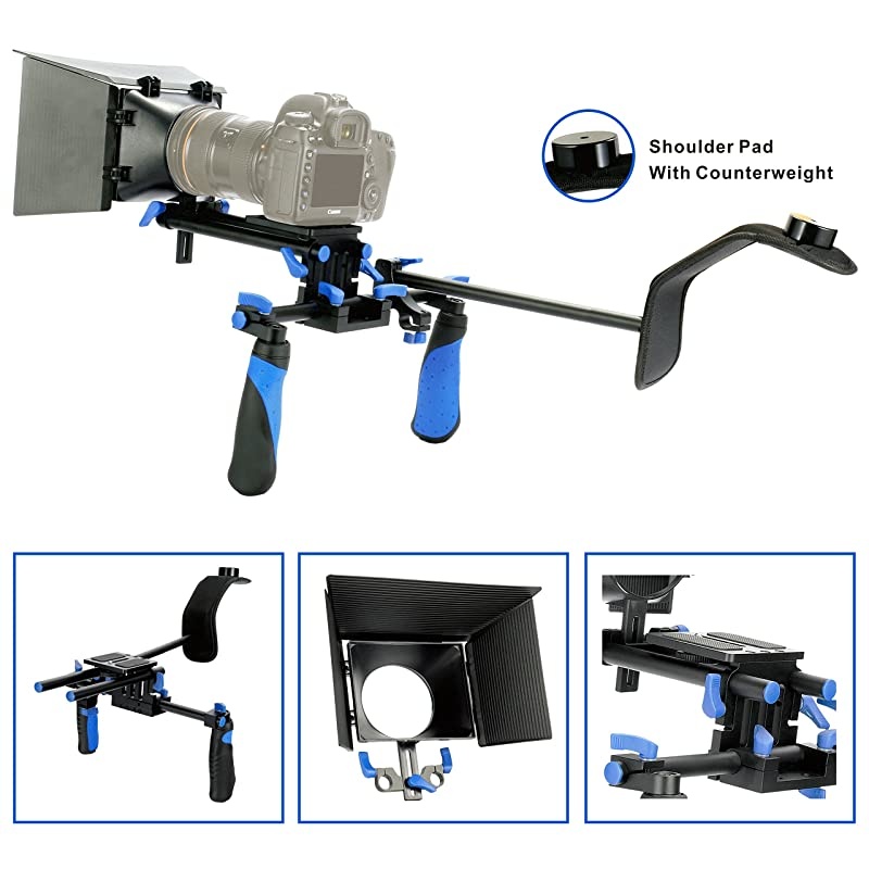 DSLR Rig Shoulder Mount Rig + Matte Box for All DSLR Cameras and Video Camcorders(Follow Focus not Included)