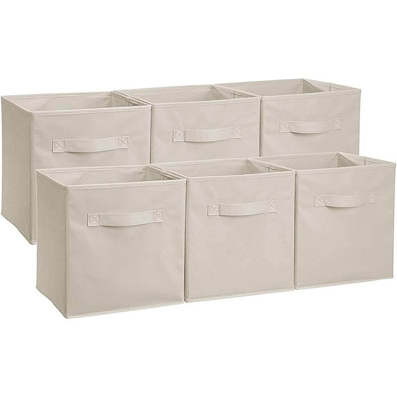 Basics Collapsible Fabric Storage Cubes Organizer with Handles Beige Pack of 6