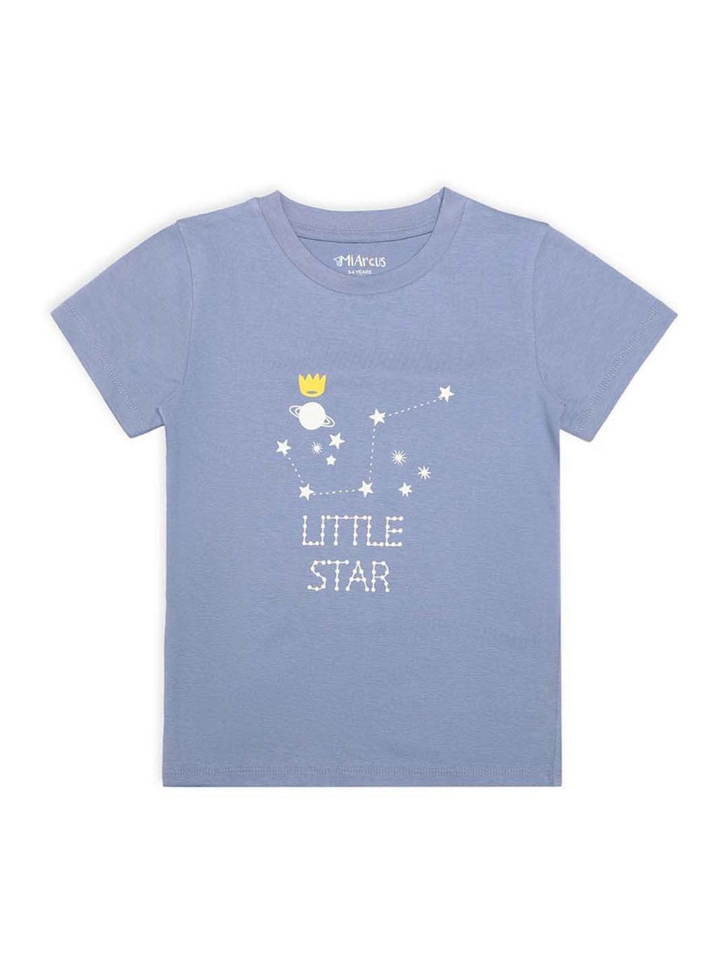 MiArcus Kids Blue & White Cotton Printed T-Shirt