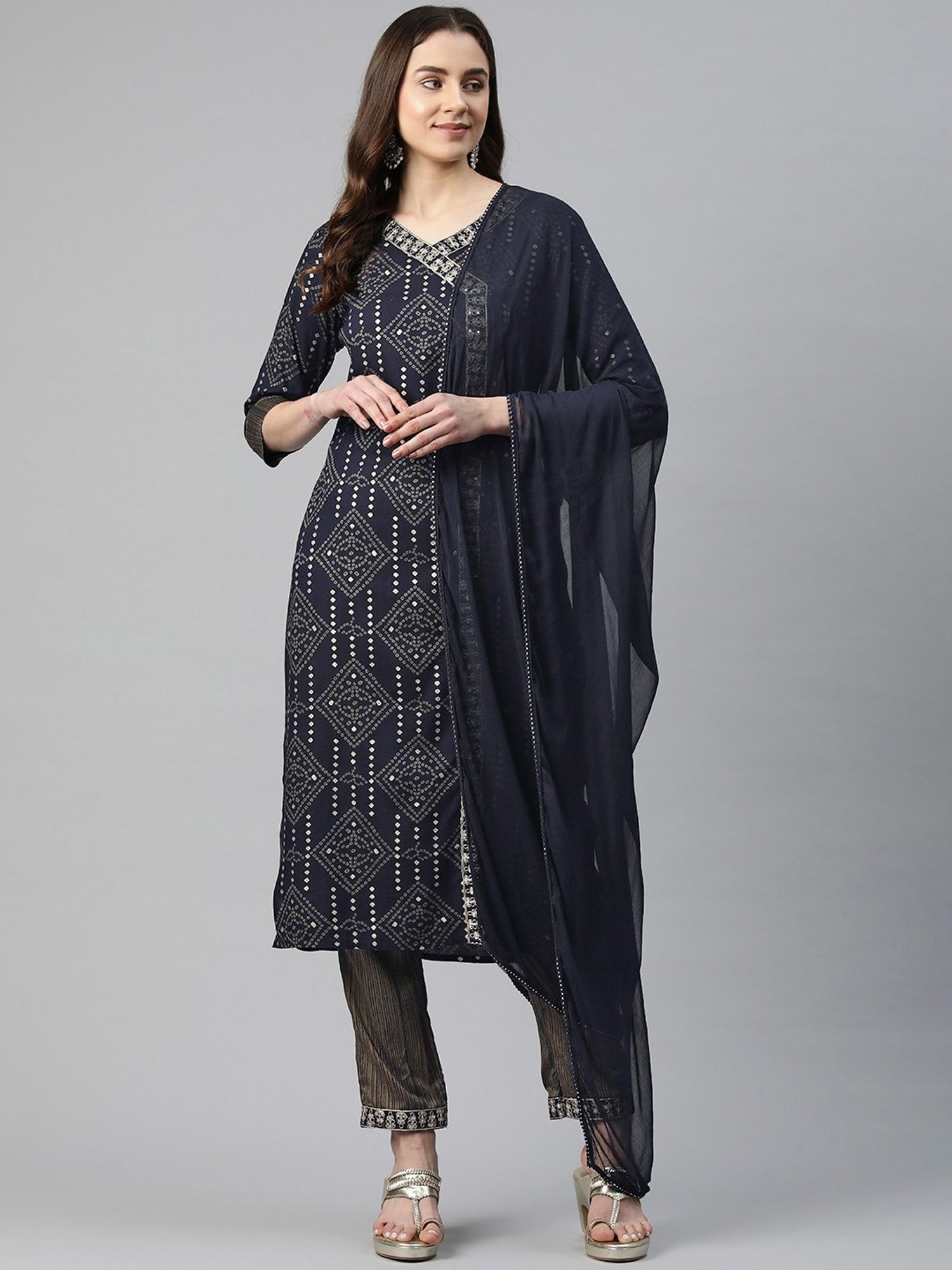 READIPRINT FASHIONS Blue Printed Kurta Pant Set With Dupatta