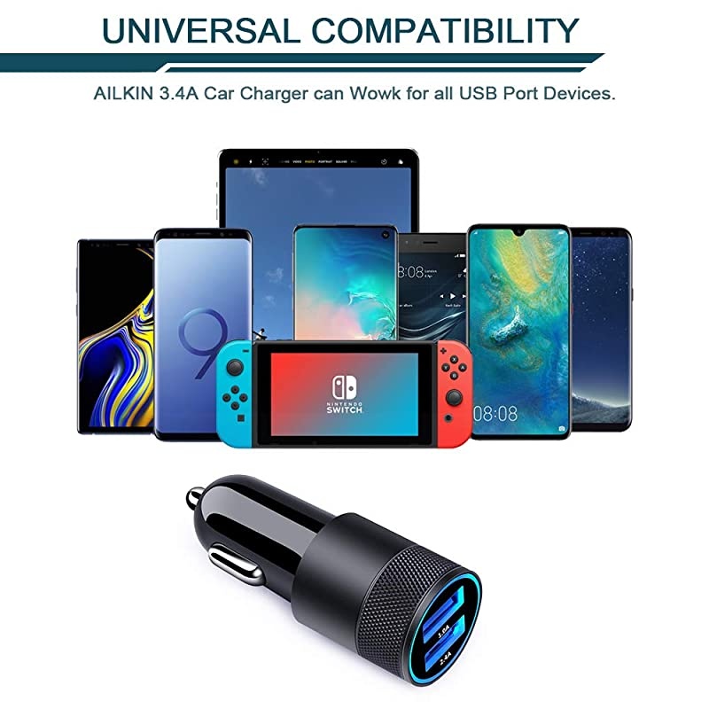 Car Charger  34a Fast Charge Dual Port USB Cargador Carro Lighter Adapter for iPhone X XR XS Max 8 Plus 7s 6s 11 Pro Max iPad Tablet Samsung Galaxy S10 Plus S7 j7 S10e S9 Note 8 LG GPS
