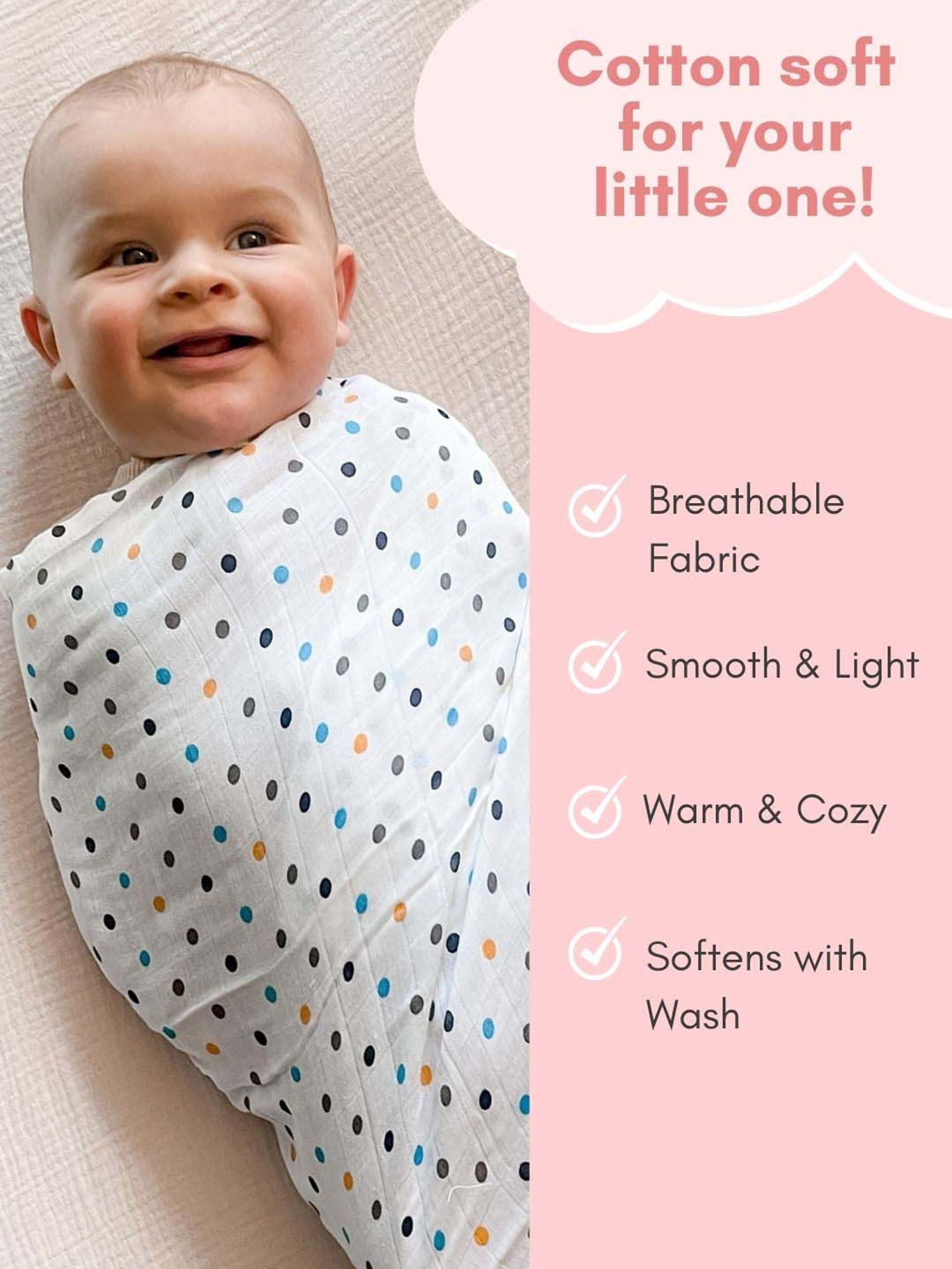 Haus & Kinder Kids White & Green Cotton Printed Swaddle (Pack of 2)