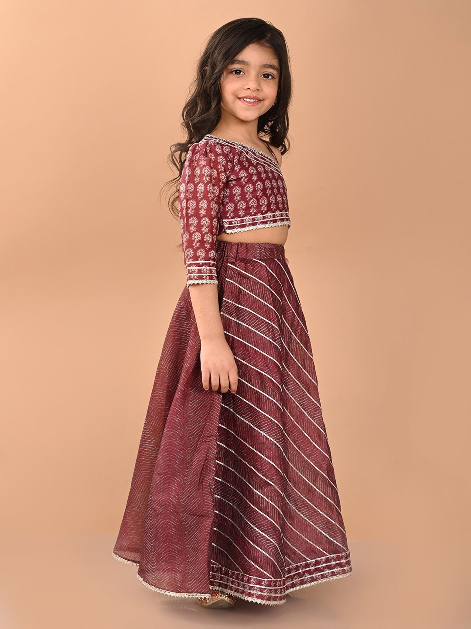 A Little Fable Kids Blue Printed Lehenga with Choli & Dupatta