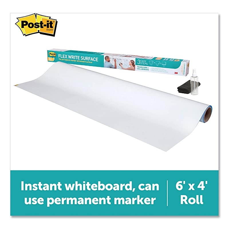 Flex Write Surface Permanent Marker Wipes Away with Water 6ft x 4ft White Dry Erase Whiteboard Film FWS6X4