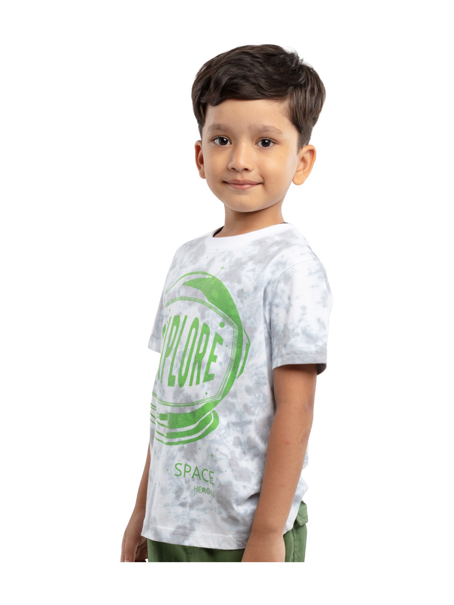 Under Fourteen Only Kids Grey & Green Printed T-Shirt