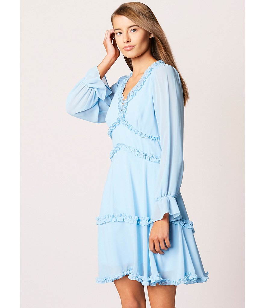 B. Darlin Long Sleeve Ruffle Detail A-Line Dress