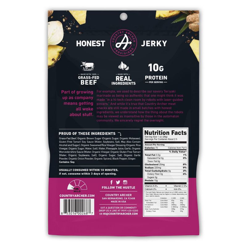 Country Archer All Natural Grass Fed Teriyaki Beef Jerky - 3oz