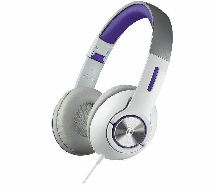 iHome Folding 3.5mm Headphones with Travel Pouch (White/Purple) (Non-Retail Packaging)
