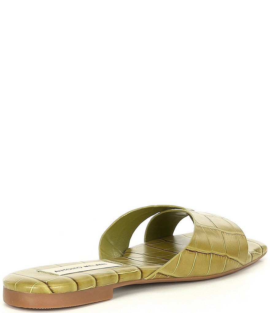 Antonio Melani Lev Croco Printed Leather Thong Square Toe Flat Sandals