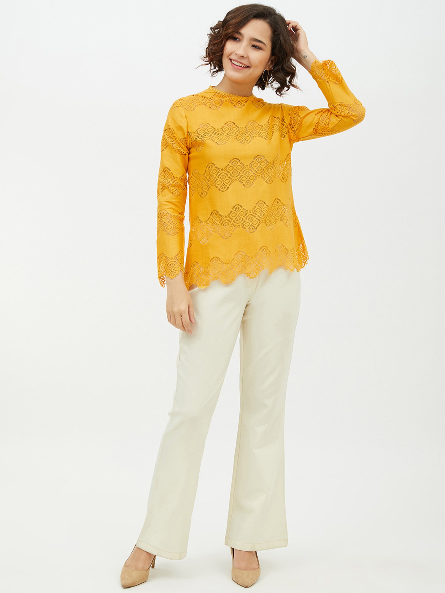 StyleStone Yellow Lace A-Line Top