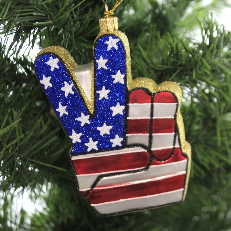 Holiday Ornaments 4.25" Patriotic Peace Sign American Flag Stars And Stripes  -  Tree Ornaments