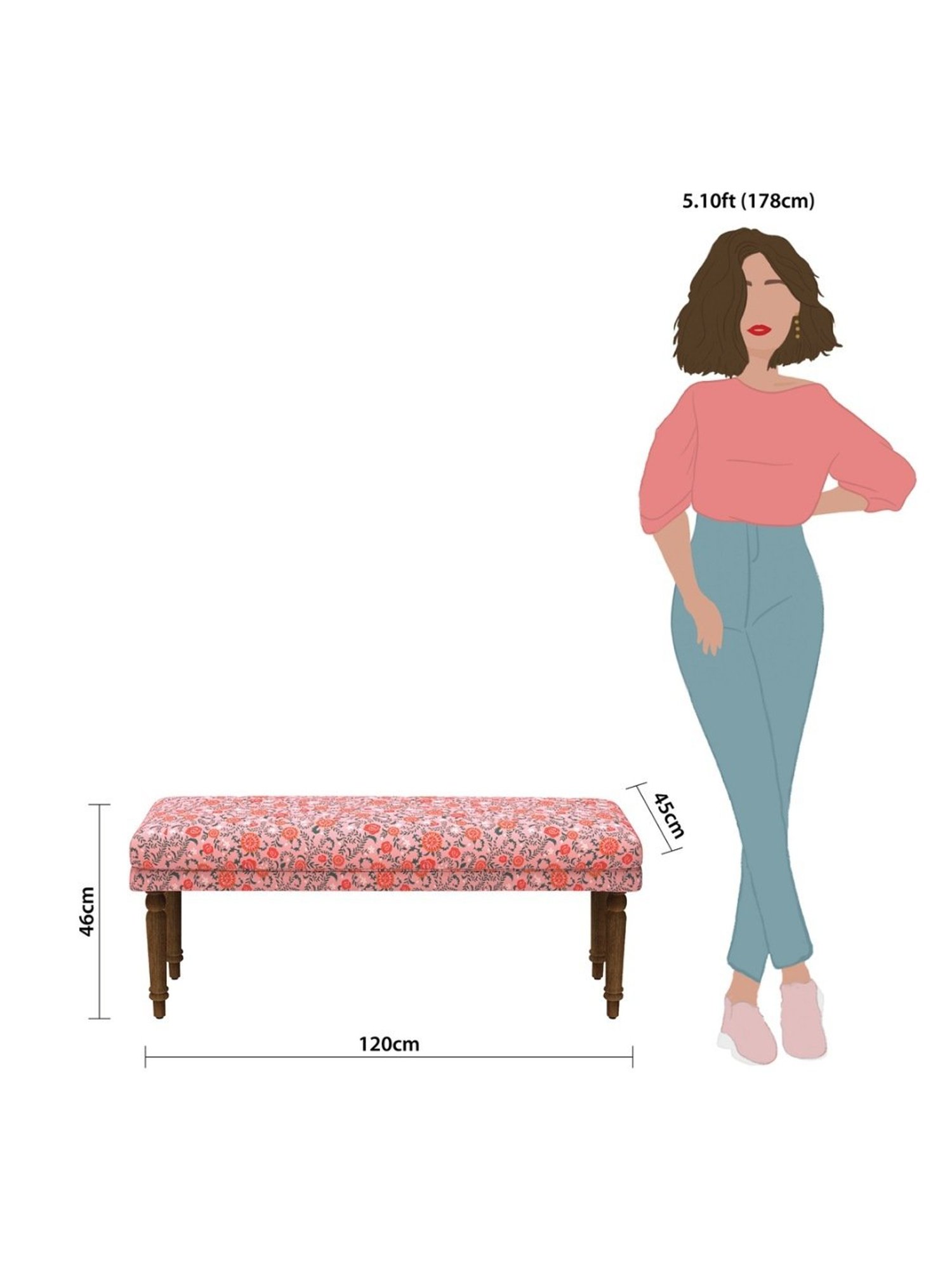 Chumbak Nawaab Earthy Floral Pink Sheesham Wood Bench