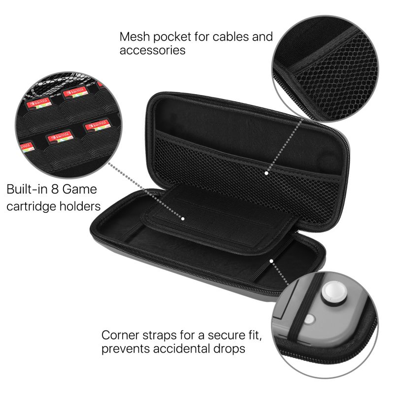 Nintendo Switch Lite Travel Case Portable Travel Carry Hard Shell EVA Material Pouch Deluxe Cover w/ Strap Handle for Switch Lite Console, 8 Game Card Holder, Joystick Pressure Relief (Gray)