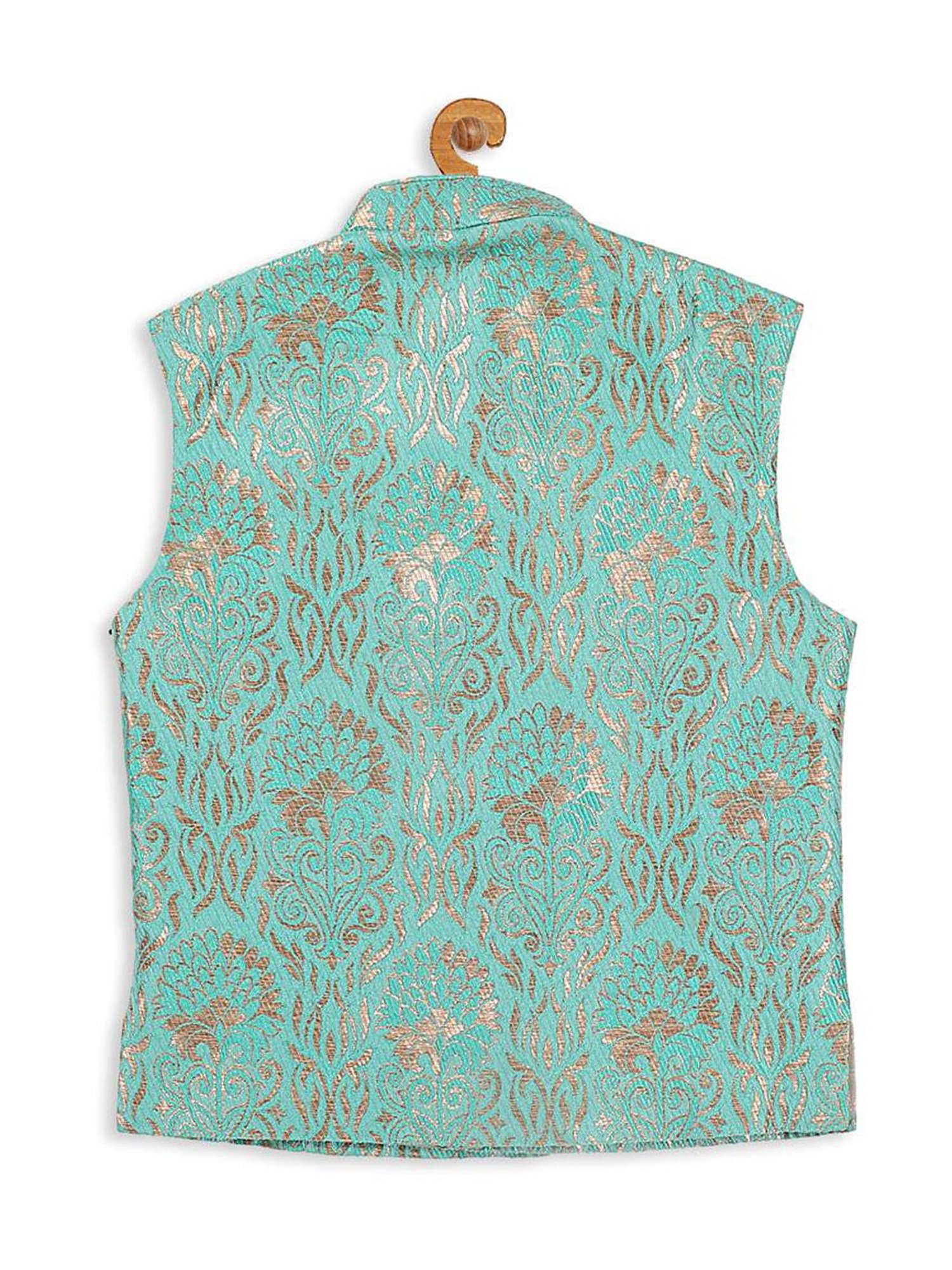 VASTRAMAY SISHU Aqua Blue Floral Print Nehru Jacket