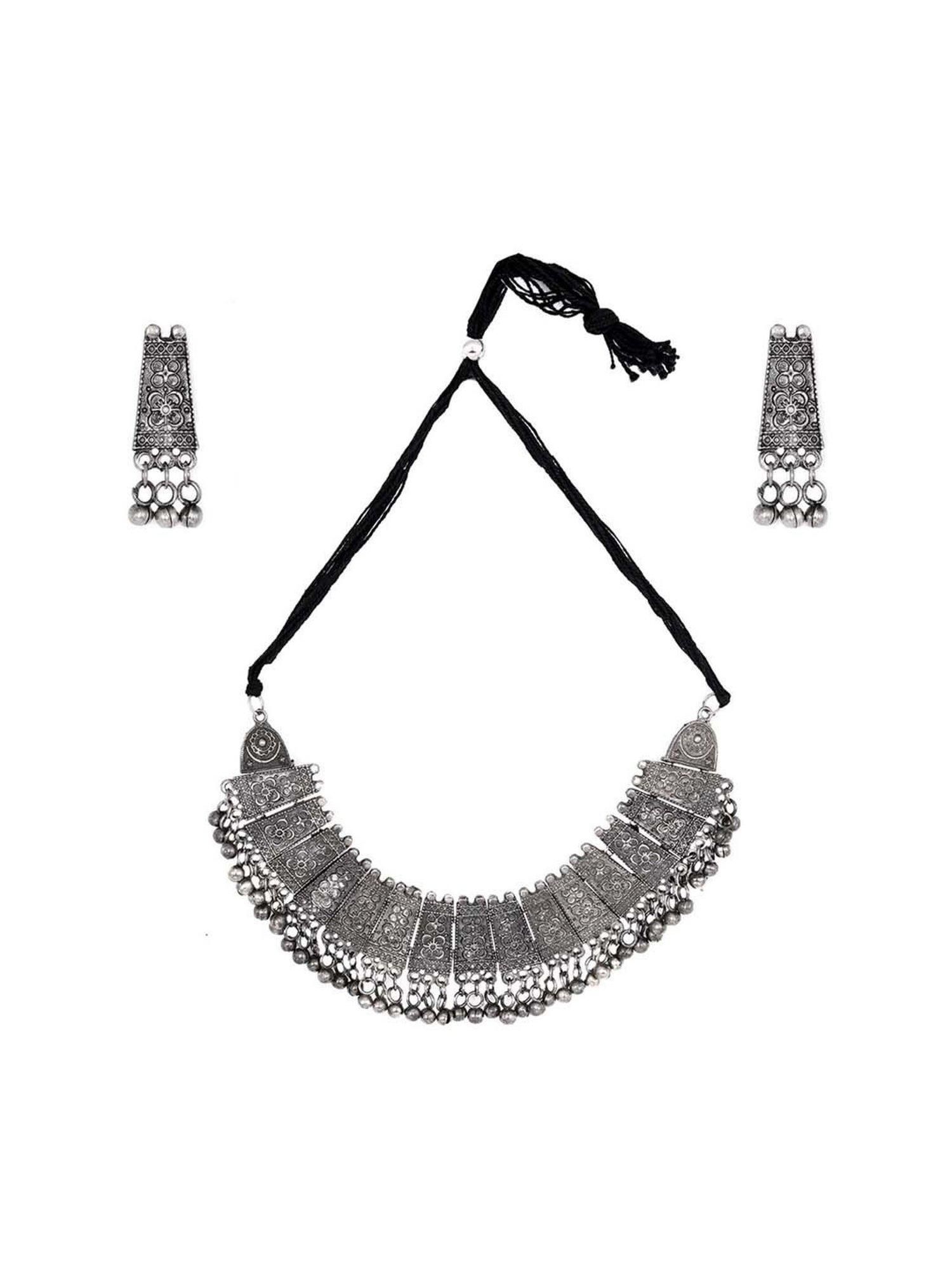 Teejh Mihira Silver Oxidized Choker Necklace & Earrings Set