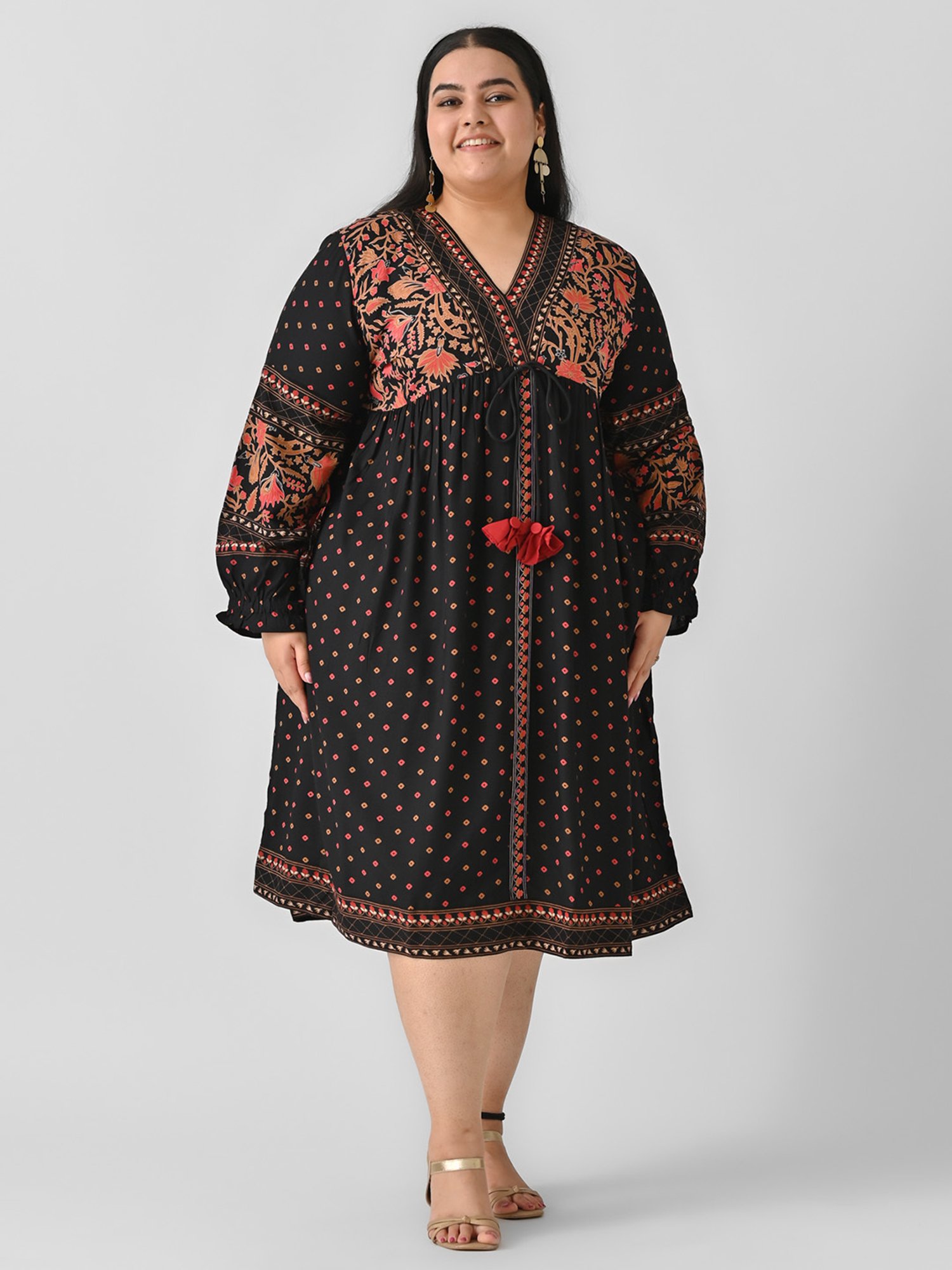Rustorange Black Printed Ethnic Dress