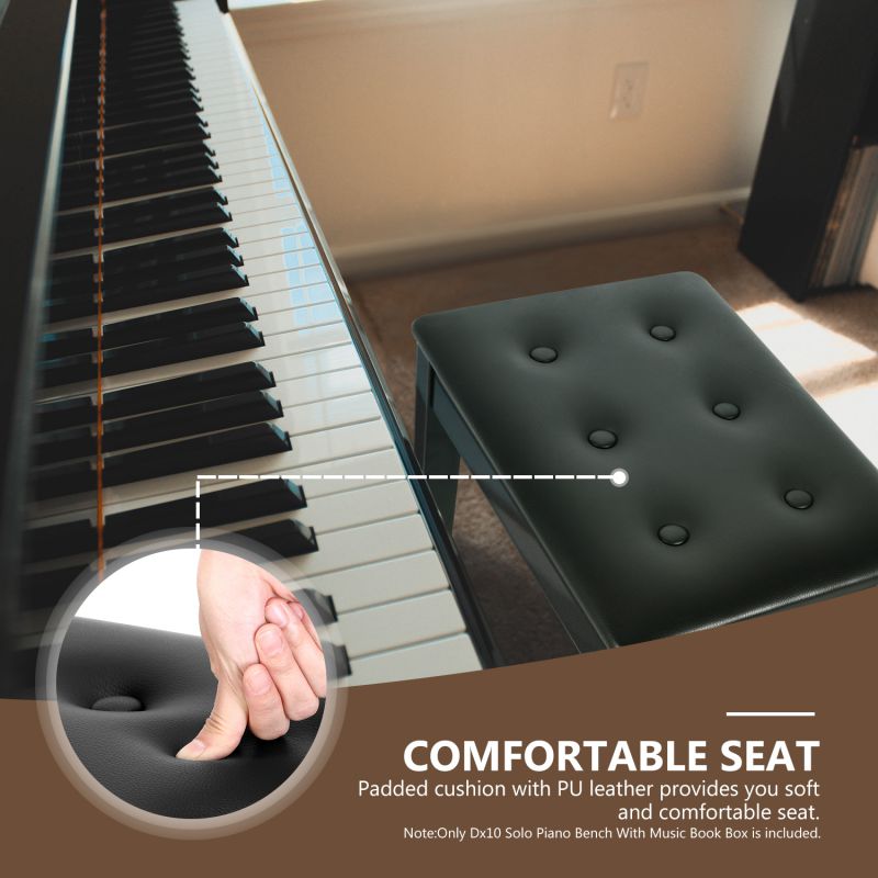 Neewer Wooden Piano Bench Stool with Sheet Music Storage Black Solo Seat PU Leather Cushion, Solid Hard Wood Construction DX10