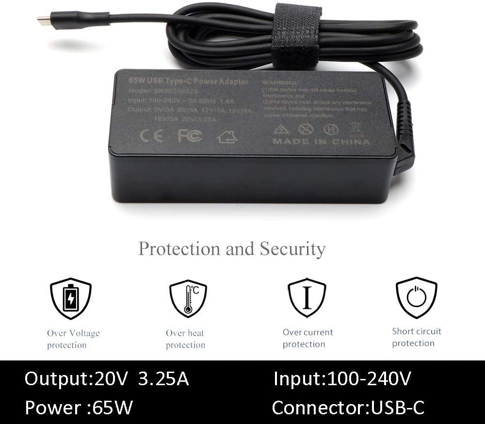 45W 65W USB-C AC Charger Laptop for Lenovo ThinkPad T480 T480s T490 T490s T590 T580Chromebook 100e 300e 500e c330 c340 s330 E480 E580 L380 Yoga910 920 C930 C740 Type-C Power Supply Adapter Cord