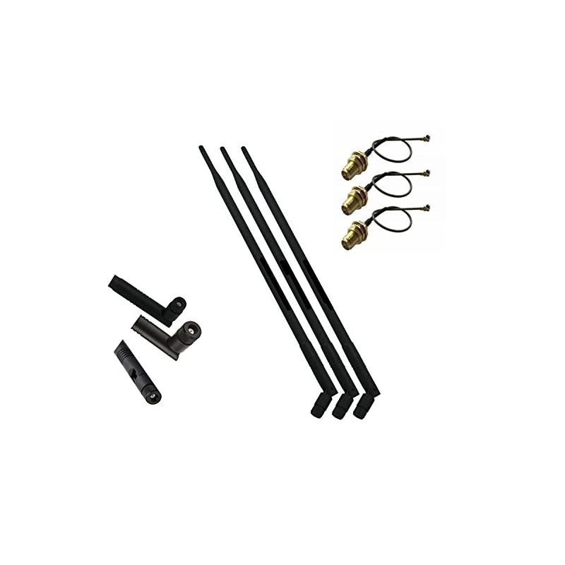 AntennaWiFi Signal Booster 3pack 24GHz 5GHz Dual Band OmniDirectional Antenna 80211nbg RPSMA Hole Male Connector RouterPCI IP Camera 3 x 20cm UFL Mini PCI to RPSMA Pigtail Cable