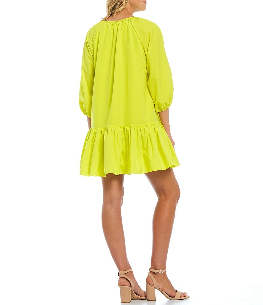 LDT Rachel Jewel Neck Ruffled Poof Swing Dress