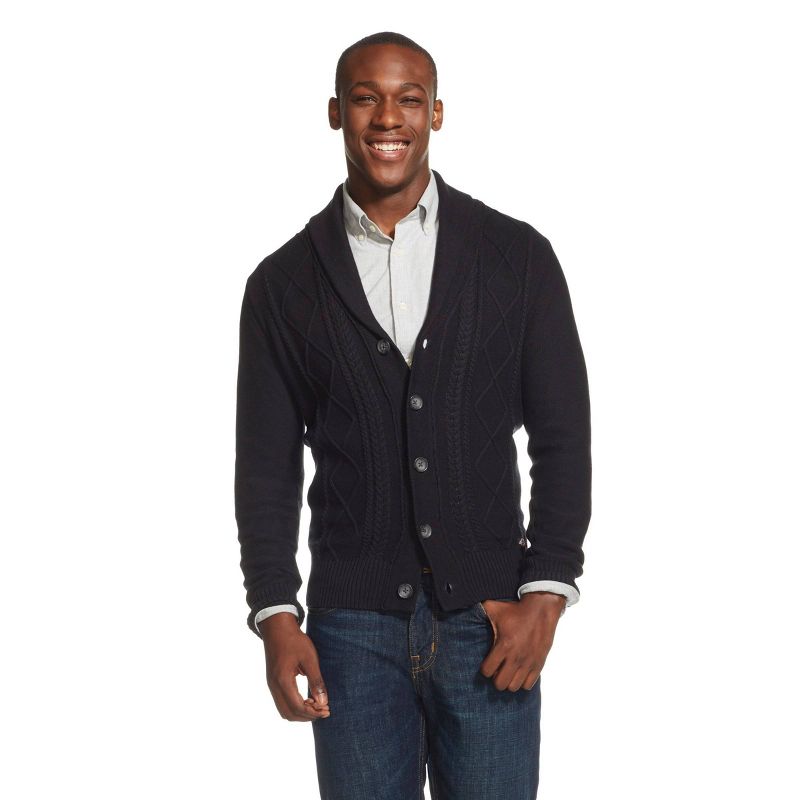 Dickies Men's Cable Shawl Collar Button Cardigan Black M