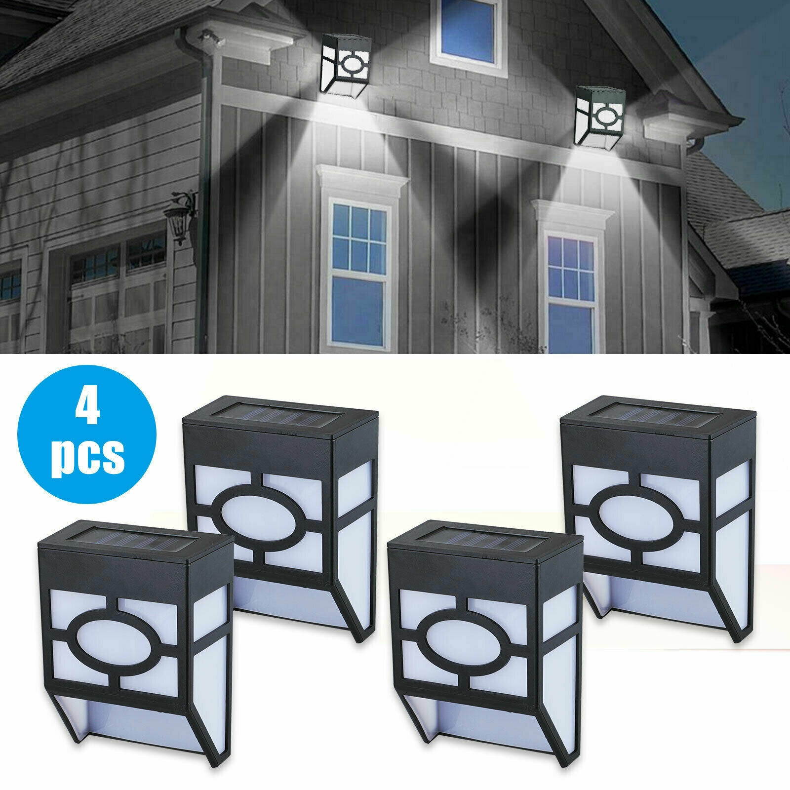 Solar Powered Wall Mount LED Light Outdoor Path Yard Garden Fence Landscape Lamp