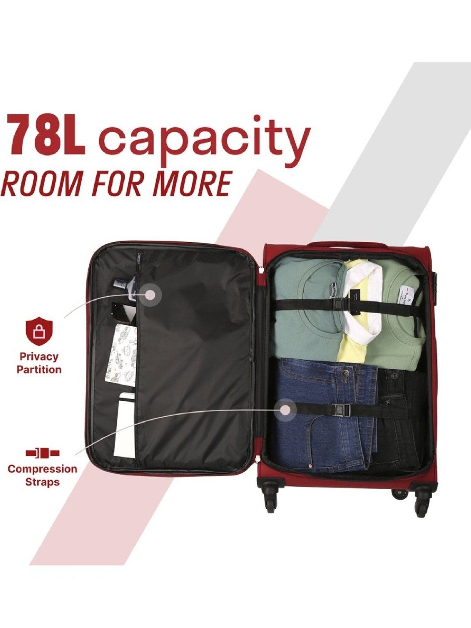 Citizen Adventure Vista Red Printed Trolley Bag Pack of 3 - 55 Cms, 65 Cms & 75 Cms